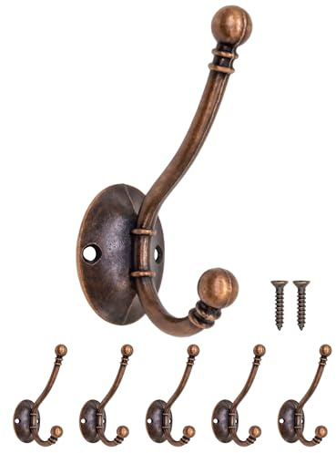 Fuxxer Klassische Garderoben-Haken, Eisen-Haken, Wand-Haken, 90 mm, Kupfer Design, 5er Set