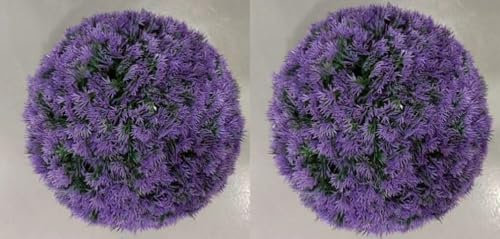 GIANTEX Juego de 2 Bolas de Plantas Falsas 38 cm, Boj Artificial Topiaire Redondo, Hojas Realistas de Color Violeta, Árbol Decorativo para Porche, Jardín, Patio, Boda y Fiesta