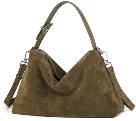 DONNAIN Premium Wildleder Crossbody Taschen für Damen, Slouchy Wildleder Schultertasche mit verstellbarem Riemen und Tote Handtasche, New Camel