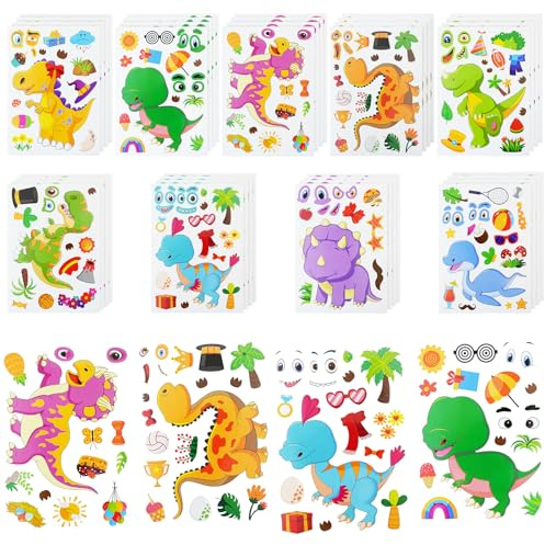 OSDUE 36 Stück Make-a-face Aufkleberbögen, Aufkleberbögen mit Dinosaurier | zum Selbermachen von Dinosaurier, Mix and Match, für Kinder Party Favor Supplies Craft