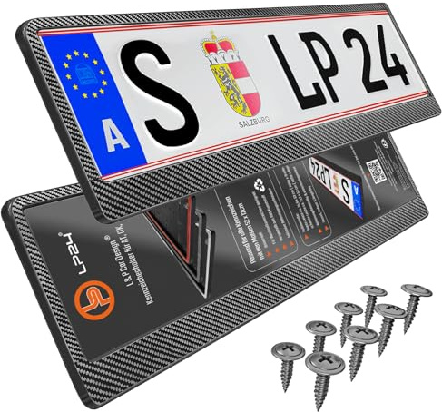 2 Kennzeichenhalter Carbon Österreich - für AT 52x12cm - Kennzeichenhalterung Nummernschildhalterung Nummerntafelhalter Tafelhalterung auch für Wechselkennzeichen geeignet Nummerntafelhalterung Auto