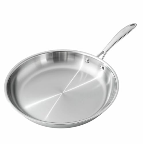 KLAUS Poêle en inox 32 cm triplé – Haute qualité, diffusion homogène de la chaleur – Compatible tous feux dont plaque en céramique et induction– Manche Confort – Facile à Nettoyer