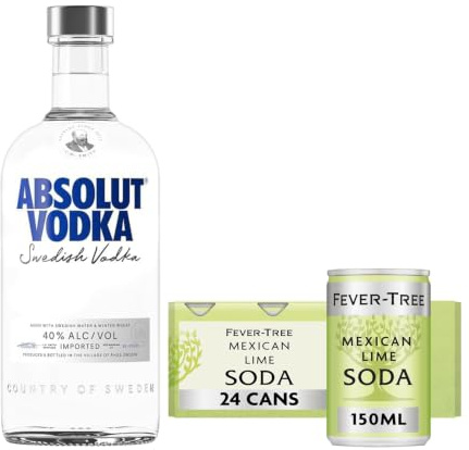 Absolut Original Swedish Vodka 70cl & Fever-Tree Mexican Lime Soda 150ml Cans (Pack of 24)