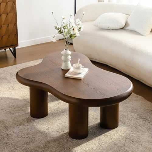 Unregelmäßiger Wolke-Couchtisch (A Brown 46in) | Moderne Asymmetrisch Kaffetisch Wolken Mitteltisch mit Zylindrische Beine, für Wohnzimmer, Arbeitszimmer, Empfangsraum