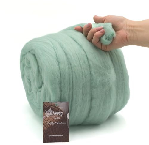 Hobby YARN – Softy Charme – 100% Schurwolle, XXL Merino Wolle, Extra dicke Filzwolle, Filzgarn, Trocken- und Nassfilzen, Handstricken, Decken, Babydecken, Haustierbett (41484 - Seafoam Sage, 100g)