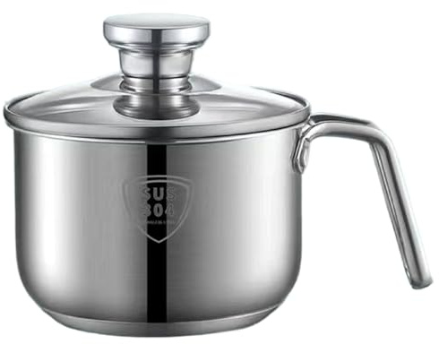Pot à lait Casserole en acier inoxydable de 2400 ml avec bec verseur Pot chauffe-lait avec couvercle en verre et poignée pour faire bouillir la sauce, les sauces, les pâtes et les nouilles