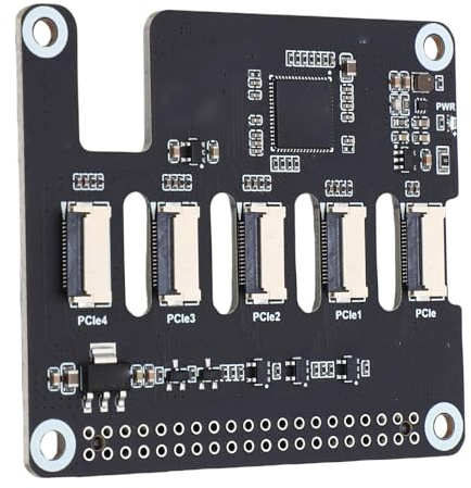 Tosuny PCIe Erweiterungskarte für RasPi 5, 4 Kanal FFC Adapter, Kompatibel mit Pi 5 PCIe Port, Stapelbar für Mehrere HAT Module mit 16 poligem FFC Kabel
