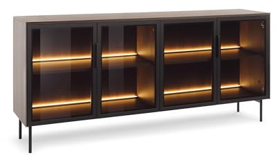 Masseno Kommode Gloria 181,3 cm Sideboard mit Schubladen und 4 Türen für Wohnzimmer Schlafzimmer Modern 181,3x39,3x82,6 cm Eichefarben/Eichefarben