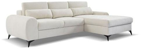 MW EURO-MEBLE Ecksofa Milan L - Wohnlandschaft, Polstersofa, Polstercouch (Rechte Seite - Creme: Serano 681)
