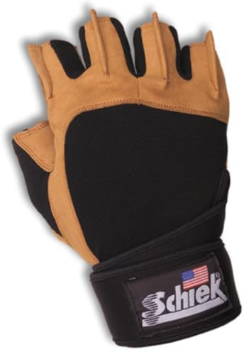 Schiek Powerlifting Gewichtheberhandschuhe Modell 425 mit Handgelenkbandagen (Braun/Schwarz, XXL)
