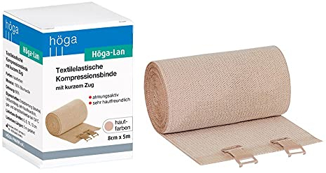 Höga-Lan Textilelastische Kompressionsbinde mit kurzem Zug - 8 cm x 5 m - hautfreundlich, atmungsaktiv, waschbar, 1 Binde