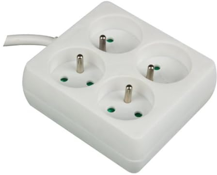 Perel Bloc multiprise, 4 Prises avec Terre française (Type E), 1.5 m, 3G1.5, Usage intérieur, Forme carrée, Blanc