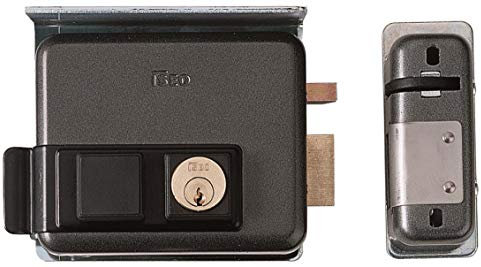 Serrure électrique pour appliquer Art. 525 Cane autobloquant Cylindre Intérieur et cylindre fixe extérieur complète de toit portaserratura et plaque pour buse. Verni. 12 V.