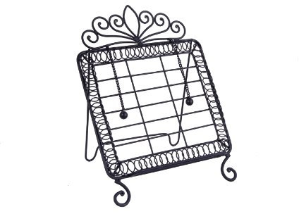Decorative Cast Iron Book Stand with Page Holder/Markers (Midnight Black)