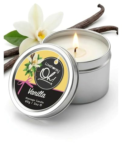 Lovehoney Vanilla Scented Massage Candle Massaging Oil for Couples, 60g | 6 Essential Oils, Flavoured Body Massage Wax for Women, Sex, Foreplay & Romantic Gift for Date Night
