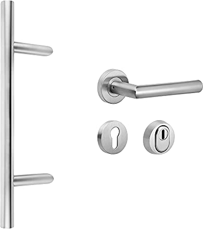 ck-türbeschläge Stoßgriff 45° m. ES1 zert. Schutzrosette ZA Edelstahl matt/Griff New Orleans (800/600 mm DIN-Rechts)