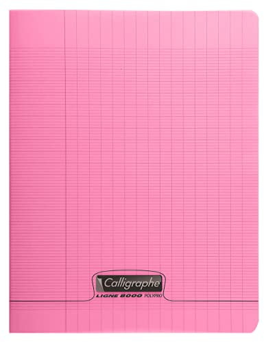 Calligraphe 18171C Un Cahier Agrafé Rose (une Marque de Clairefontaine) - 24x32 cm - 48 Pages Grands Carreaux - Papier Blanc 90 g - Couverture Polypro Transparent