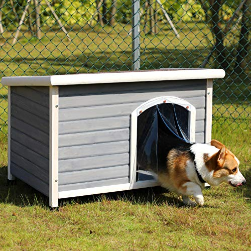 Petsfit Hundehütte Outdoor Winterfest, Hundehaus Outdoor Abnehmbarer & erhöhter Boden Hundehütte Holz, Grau/M