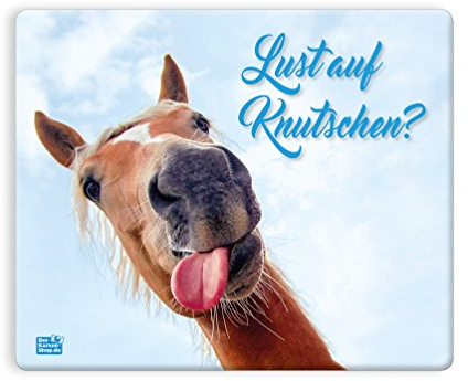 Witziges Mauspad, Mousepad 23 x 19 cm, mit Motiv, lustiges Pferd mit Zunge Lust auf Knutschen?