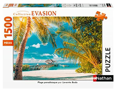 Puzzles Nathan 4005556877942 1500 Teile Paradies Beach Puzzle für Erwachsene, Neon