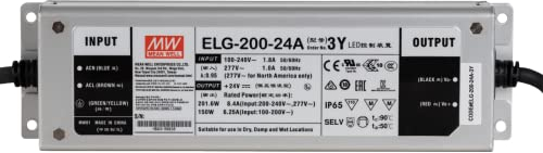 ELG-200-24A-3Y: MEAN WELL Fuente de alimentación LED 200 W, 24 V, IP65, voltaje y corriente ajustables