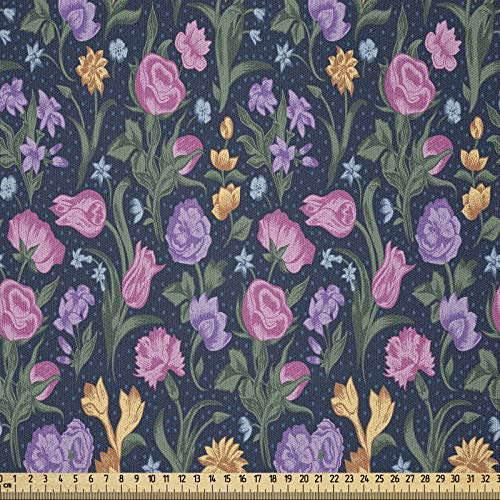 ABAKUHAUS Blumen Microfaser Stoff als Meterware, Tulpen und Veilchen Stiefmütterchen, Deko Basteln Polsterstoff Textilien, 2M (230x200cm), Mehrfarbig