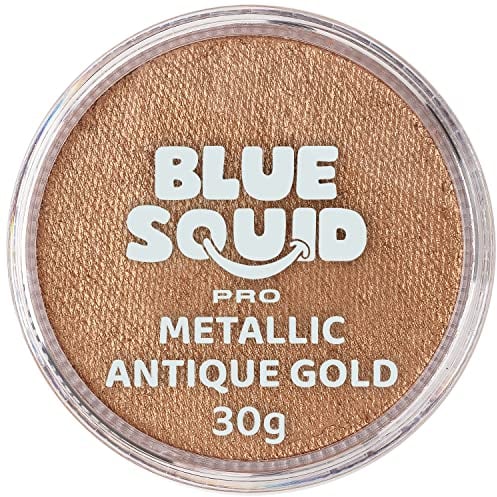 Blue Squid PRO Schminke Face Paint und Bodypaint - Metallic Antik-Gold 30g, Hochwertige, professionelle, wasserbasierte Einzelbehälter, Face und Bodypaint Farbe für Erwachsene, Kinder, Fasching & SFX