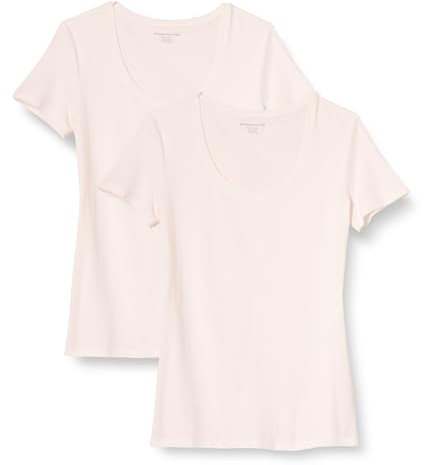 Amazon Essentials Women's Regular-Fit Short-Sleeve Scoop Neck T-Shirt (Available in Plus Size), Pack of 2, White, M