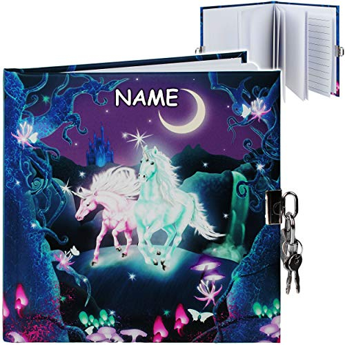 alles-meine.de GmbH Schlüssel & Schloss - Tagebuch/Notizbuch/Poesielabum - Einhorn - Unicorn - inkl. Name - blanko weiß - gebunden - 96 Seiten - Dickes Buch - Notizen/Poesi..