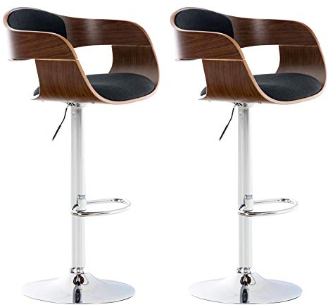 CLP 2er Set Barhocker Kingston Mit Stoffbezug Und Hochwertiger Polsterung I Höhenverstellbare Barstühle Mit Drehbaren Sitzen, Farbe:walnuss/schwarz
