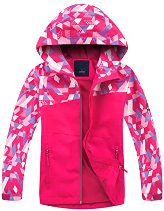 YoungSoul Manteau de Pluie Garcon Color Block - Veste Imperméable Enfant - Coupe Vent Doublé Polaire Fille avec Capuche - Rouge - 11-12 ans/XXL