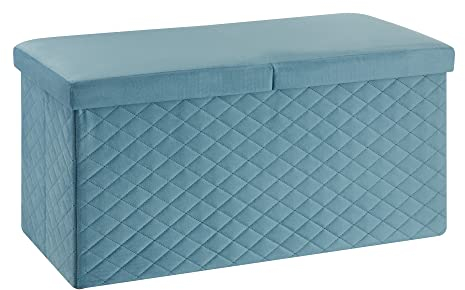 Baroni Home Coffre Rectangulaire en Velours pour Salon avec Couvercle Ouvrable, Repose-Pieds pour Chambre, Tabouret de Rangement Pliant Rembourré, 76X38X38 cm, Bleu Pétrole