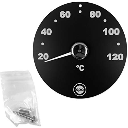 SudoreWell® Sauna Thermometer rund aus Edelstahl mit schwarzer Beschichtung Ø13 cm by Opa/Lumo