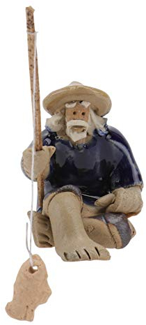 BESTonZON 1Pcs Mini Fischer Figuren Keramik Chinesischen Sitzen Angeln Garten Statue Ornament für Aquarium Micro Landschaft Bonsai Fee Garten Dekorationen