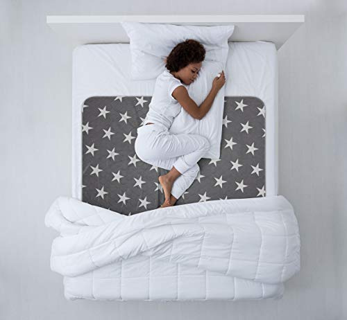 NEUMA DESIGN Reusable Incontinence Bed Pad - 2 Pack, 52” x 34”, Grey With White Stars, Polyester & Polyurethane