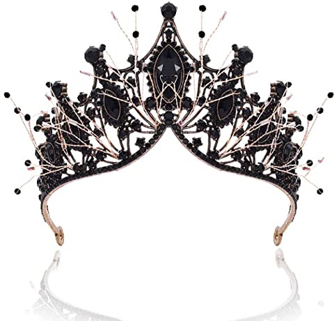 Kilshye Baroque Black Crown Rhinestone Queen Crowns Crystal Vintage Tiara Wedding Bridal Adult Tiaras Prom Costume Hair Accessories for Women (A- Black)