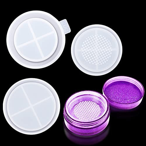 FineInno 20g Lose Puder Box Silikonform Kosmetikbehälter Resin Mold Leerer Döschen Gießform Rund Flaschen Epoxidharz Formen mit Deckel und Sieb für Reisen Hause