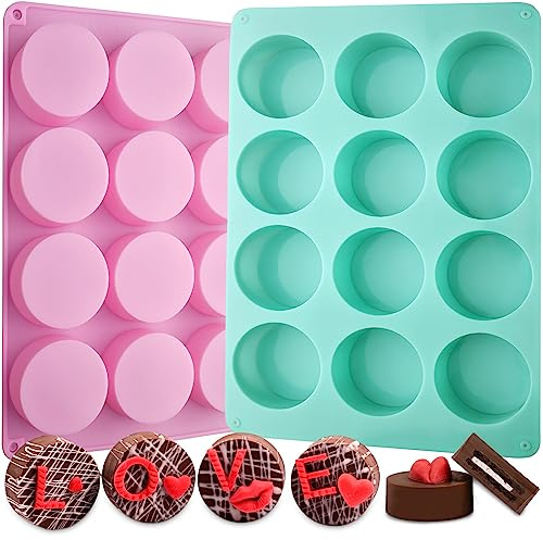 Actvty Oreo Chocolate Cookie Silicone Molds, New Size 12-Cavity Round Silicone Molds for Cover Oreo, Cylinder Baking Mold for Chocolate Candy Mini Cakes Jelly Baking(2 Pack)