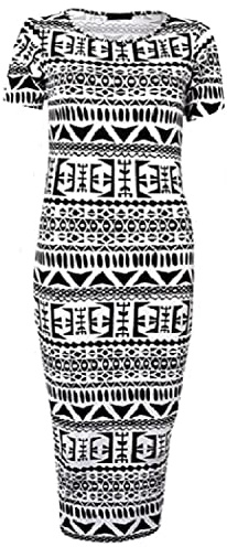 Crazy Girls Womens Cap Sleeve Stretch Bodycon Wiggle Pencil Long Midi Dress 8-22 (UK 16-18, Big Aztec)