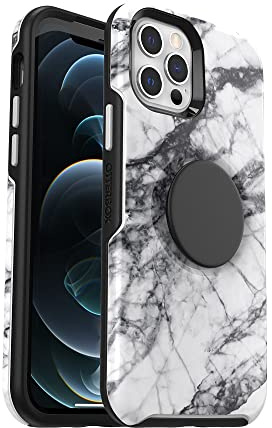 OtterBox + PopGrip Symmetry Series Schutzhülle für iPhone 12 und iPhone 12 PRO (nur in Einzelhandelsverpackung) weißer Marmor