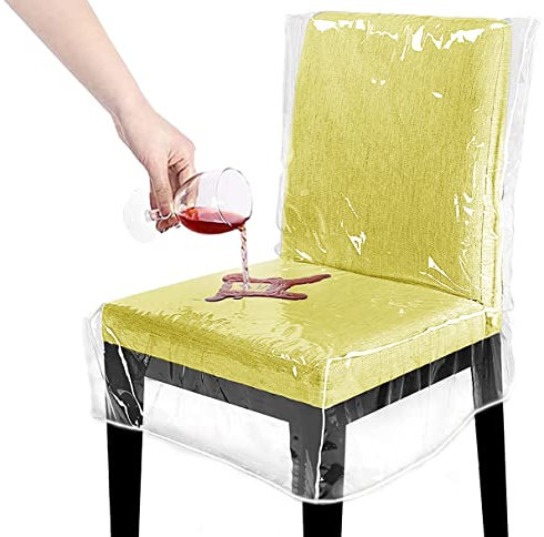 TRIDOK 4 Pack Plastic Dining Room Chair Covers, Water Proof Clear Chairs Cover for Kitchen and Outdoor, Vinyl Transparent Stool Seat Protectors for Cat, Toddler, Kids' Messes, No Dust/Spills