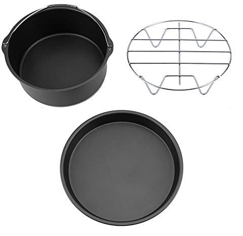 Restokki Fryer Accessories Set, 3 in 1 Air Fryer Accessories Set Kit with Cake Barrel Pizza Pan Multifunctional Air Fryer Accessories Set for Kitchen 8in(Black)