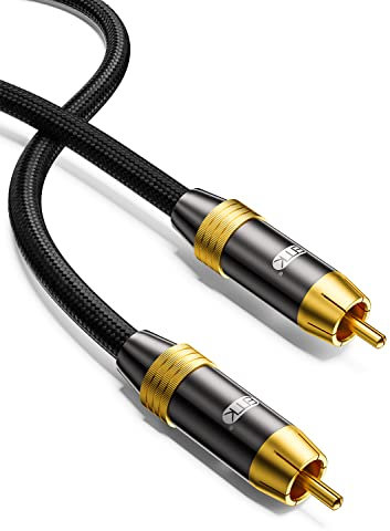 EMK Subwoofer Cable, Digital Coaxial Audio Cable [24K Gold-Plated, Durable Cotton] Premium S/PDIF RCA Male to RCA Male for Home Theater, HDTV, Subwoofer, Hi-Fi Systems-Black (6.6ft/2m)
