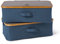 Lumaland faltbares Unterbett Aufbewahrungsbox Organizer mit Bambus-Rahmen im 2er Set Maße 54 x 33 x 18 cm, Grauer Deckel/Blau Box