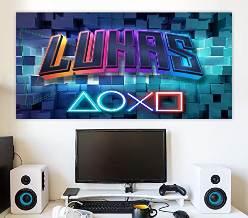 timalo Cooles Poster Gamer mit Namen für die Wand & Tür | Modernes Wandbild für Jugendliche Kinderzimmer Wandtattoo gaming Geschenk Teeanger Jungs personalisiert | gamer20-1-B160xH61cm