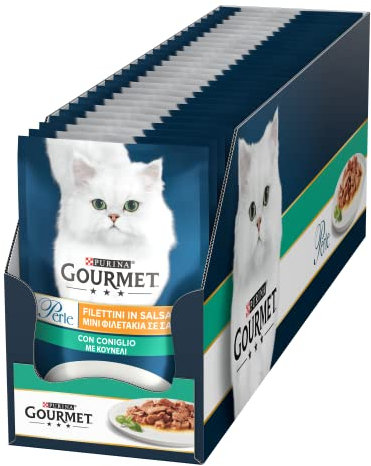 Purina Gourmet Perle Filettini in Salsa Cibo Umido per Gatti con Coniglio 26 Buste da 85g