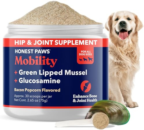 Honest Paws Glucosamine for Dogs – Joint & Mobility Supplement Powder with Green Lipped Mussel, Fish Oil & MSM – Supports Hip & Joint Health, Support Stiffness, Dog Supplies