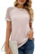 Bequemer Laden Donna Estate Thirt Manica Corta Pizzo Maglietta Girocollo Casual Chiffon Top T Shirt Camicia, Rosa Chiaro, L