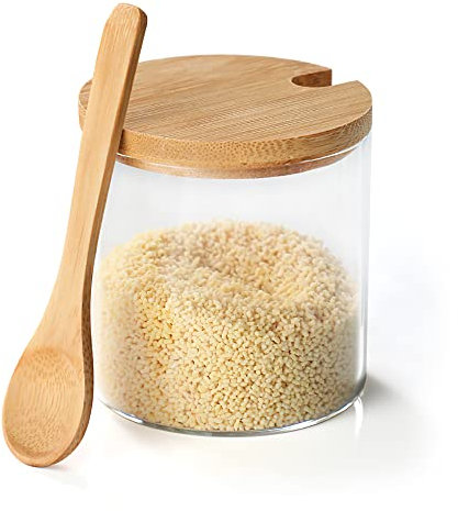 INCETUE 2 Sets 300 ml / 10 fl oz Salzbehälter mit Deckel, Luftdicht Gläser Salz Aufbewahrung mit Löffel, Zuckerdose Glas, Salzdose, Gewürzdose, Vorratsglas Behälter Dose für Zucker Gewürze Kaffee Tee