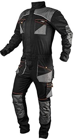 NEO TOOLS HD Slim Arbeitsoverall, 60% Baumwolle, körpernah, Taschen, profilierte Ellbogen und Knie, elastischer Bund, Knietaschen, dreifach genähte Nä